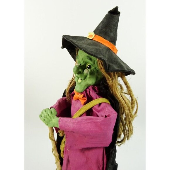 Halloween Vintage Witch Paper Mache Green Skin Tabletop Statue Figurine Big V - Picture 4 of 12
